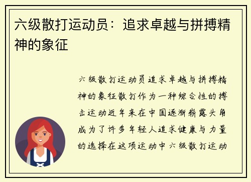 六级散打运动员：追求卓越与拼搏精神的象征